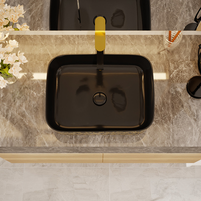 Noir fait sur commande Art Deco Pedestal Basin d'or de place 500*380*130mm