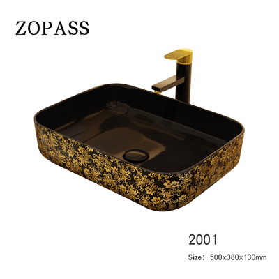 Noir fait sur commande Art Deco Pedestal Basin d'or de place 500*380*130mm