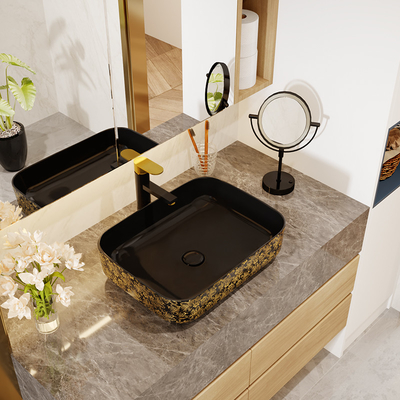 Noir fait sur commande Art Deco Pedestal Basin d'or de place 500*380*130mm
