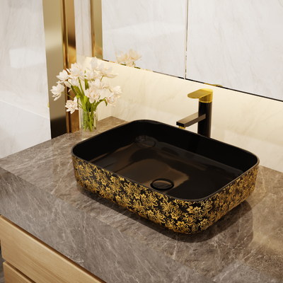 Noir fait sur commande Art Deco Pedestal Basin d'or de place 500*380*130mm