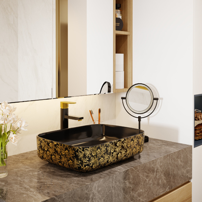 Noir fait sur commande Art Deco Pedestal Basin d'or de place 500*380*130mm