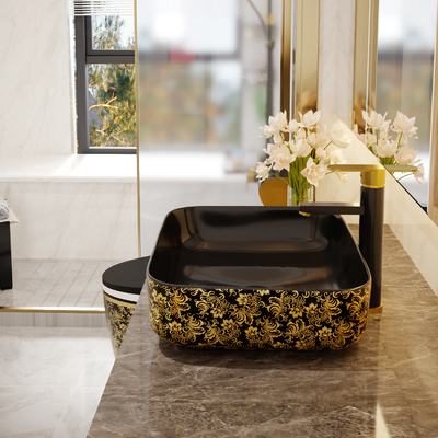 Noir fait sur commande Art Deco Pedestal Basin d'or de place 500*380*130mm