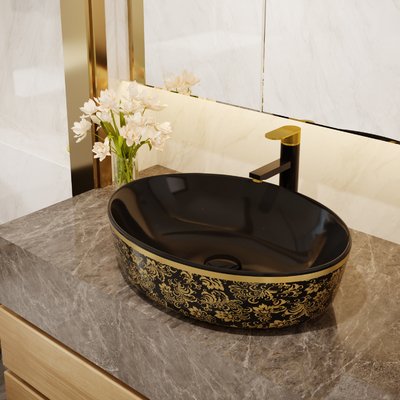 L'or plaquent la forme ronde supérieure d'Art Sanitary Ware Basin Table