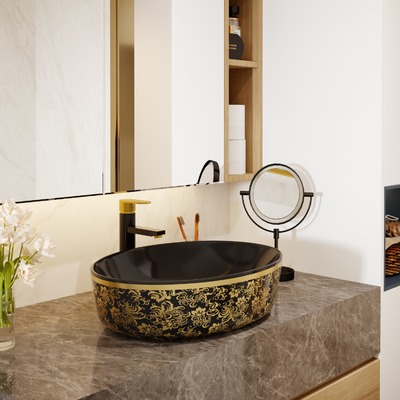 L'or plaquent la forme ronde supérieure d'Art Sanitary Ware Basin Table
