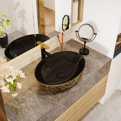 L'or plaquent la forme ronde supérieure d'Art Sanitary Ware Basin Table