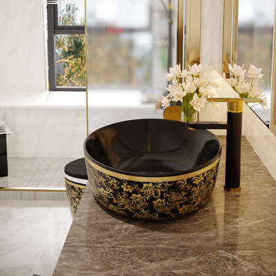 L'or plaquent la forme ronde supérieure d'Art Sanitary Ware Basin Table