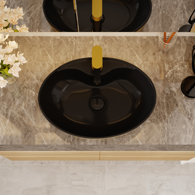 Couleur libre ovale de luxe d'or de noir de bassin de vanité avec le robinet
