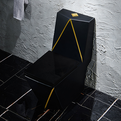 Conception de graphique sanitaire d'or de noir de toilette d'articles de lavage à grande eau d'une seule pièce