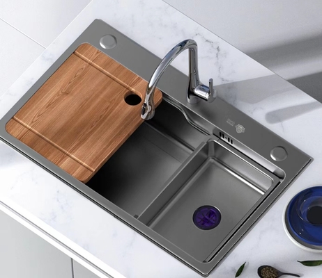 Évier de cuisine fait main de poste de travail de l'épaisseur 3.5mm avec la planche à découper