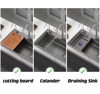 Évier de cuisine fait main de poste de travail de l'épaisseur 3.5mm avec la planche à découper