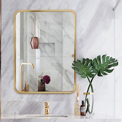 Métal encadré en aluminium Matt Gold Color de miroirs de salle de bains du rectangle LED