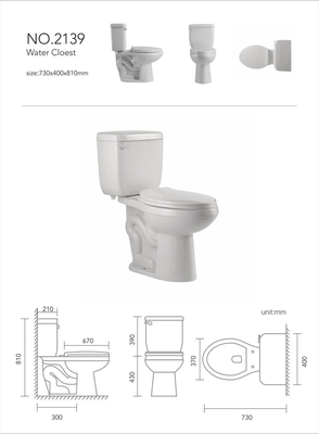 Cuvette en deux pièces en céramique des toilettes 730*410*810mm Seat de cabinet d'aisance