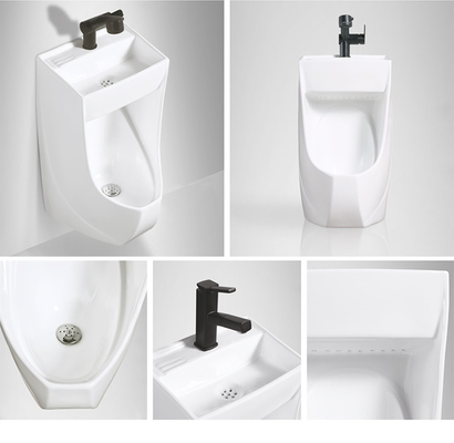 Le dessus en céramique sarclent l'urinoir fixé au mur avec de l'eau économies de lavabo