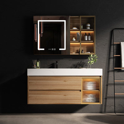 Vanité de flottement de miroir en bois solide LED de Cabinet de salle de bains de rectangle