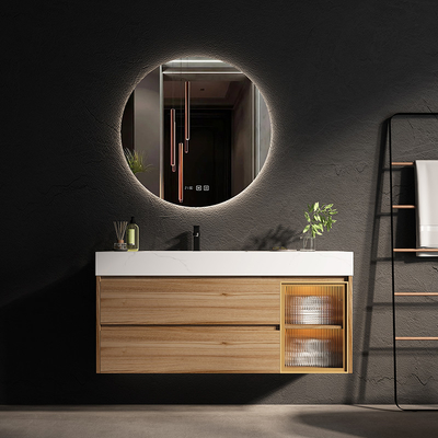 Vanité de flottement de miroir en bois solide LED de Cabinet de salle de bains de rectangle