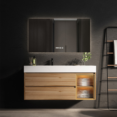 Vanité de flottement de miroir en bois solide LED de Cabinet de salle de bains de rectangle