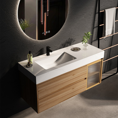Vanité de flottement de miroir en bois solide LED de Cabinet de salle de bains de rectangle