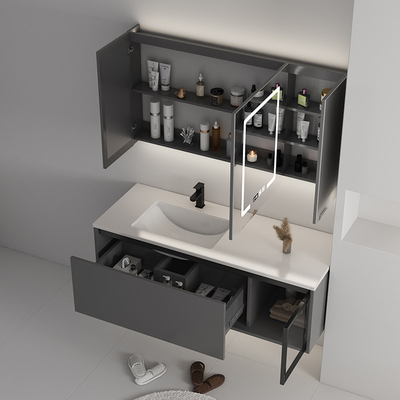 3 Cabinets de salle de bains en bois solides de portes avec le miroir de l'écran tactile LED