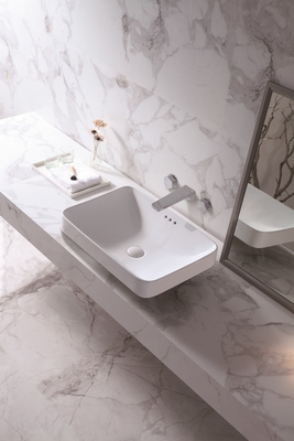 Main blanche Art Wash Basin rectangulaire de plan de travail de couleur en céramique d'évier de salle de bains de bassin de dessus de Tableau