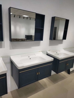 Vanité 80cm fixée au mur bleu-foncé de salle de bains favorable à l'environnement