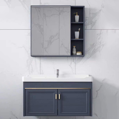 Vanité 80cm fixée au mur bleu-foncé de salle de bains favorable à l'environnement