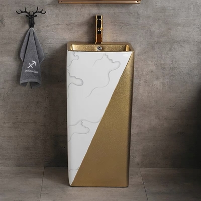 Une seule pièce de luxe d'or d'éviers de salle de bains de position de plancher du piédestal 9L