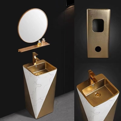 Une seule pièce de luxe d'or d'éviers de salle de bains de position de plancher du piédestal 9L