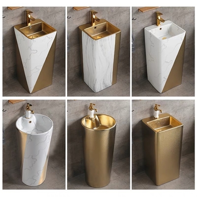 Une seule pièce de luxe d'or d'éviers de salle de bains de position de plancher du piédestal 9L
