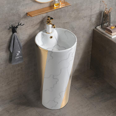 Une seule pièce de luxe d'or d'éviers de salle de bains de position de plancher du piédestal 9L