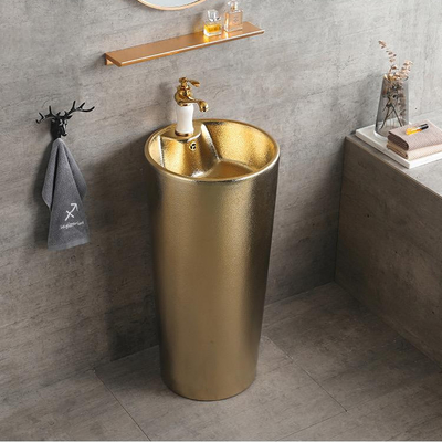 Une seule pièce de luxe d'or d'éviers de salle de bains de position de plancher du piédestal 9L
