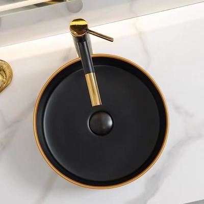 Lavabo en céramique rond en céramique de partie supérieure du comptoir Matte Shiny Black Color