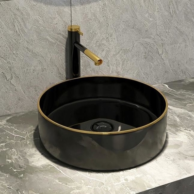 Lavabo en céramique rond en céramique de partie supérieure du comptoir Matte Shiny Black Color
