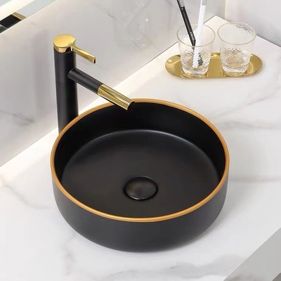Lavabo en céramique rond en céramique de partie supérieure du comptoir Matte Shiny Black Color