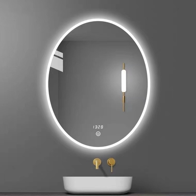 Miroir de coiffeuse fixé au mur en verre de forme ovale avec l'écran de désembuage