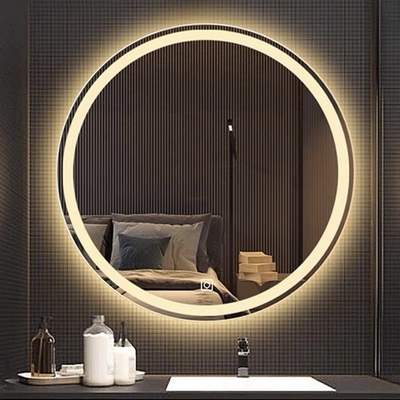 La forme ronde a illuminé des miroirs de salle de bains de LED désembuent avec un bouton