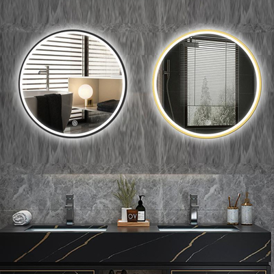 La forme ronde a illuminé des miroirs de salle de bains de LED désembuent avec un bouton