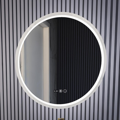 La salle de bains futée du rond LED reflète la vanité d'hôtel avec la lumière à commande par effleurement